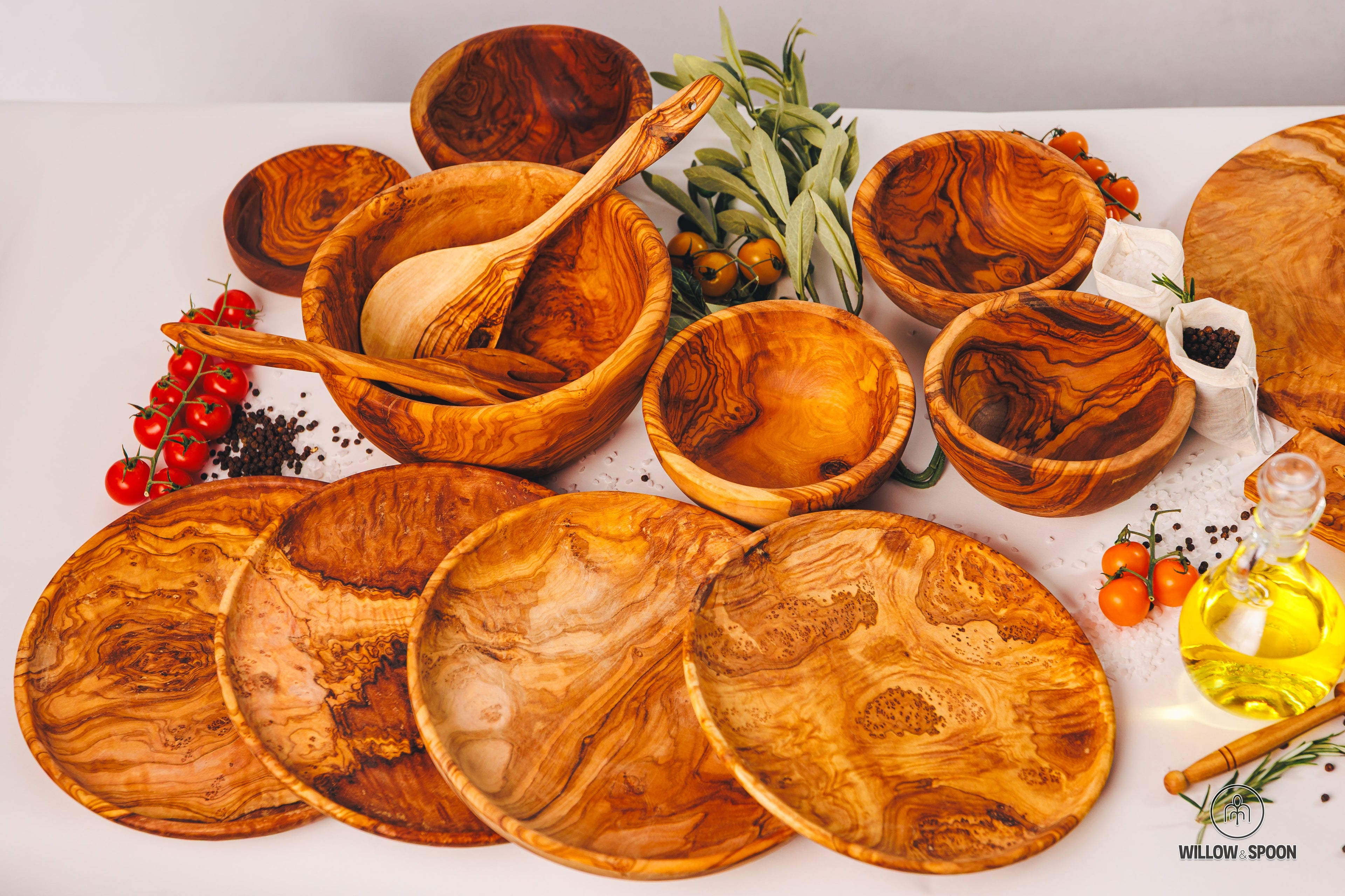Curated Willow & Spoon gift sets featuring matching olive wood bowls and serving tools, perfect for wedding registries.